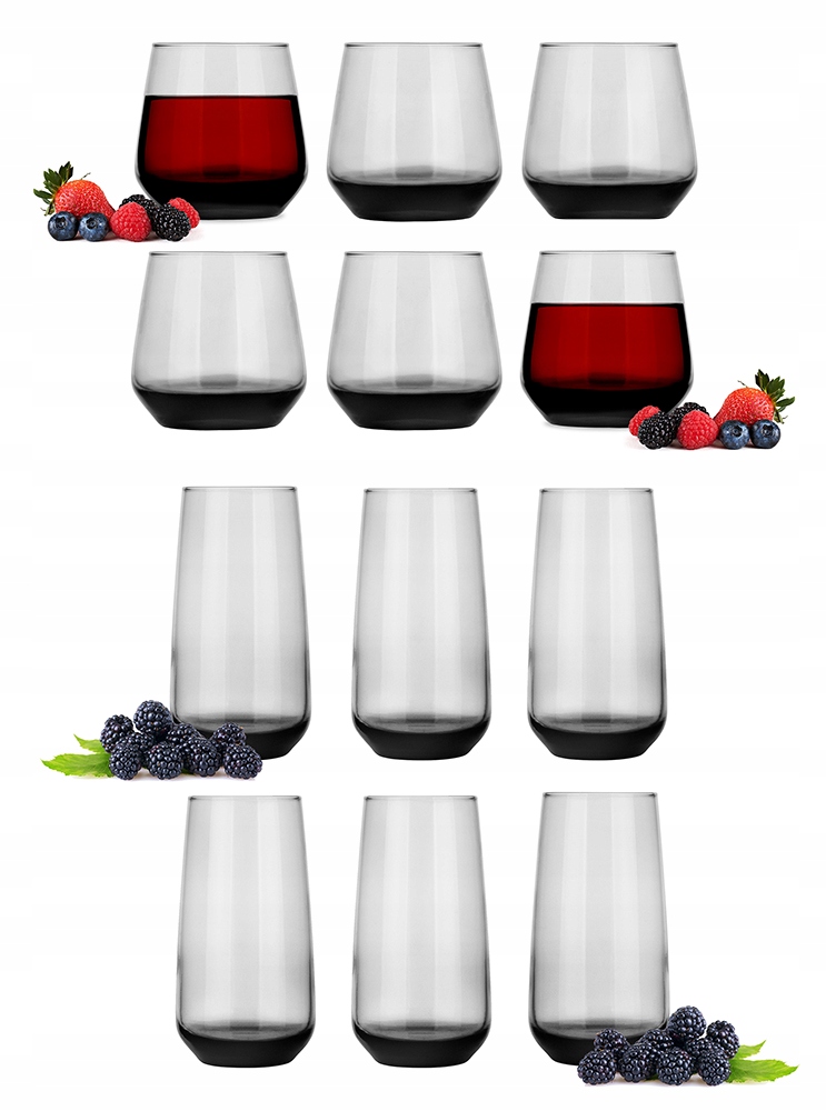 

12x Czarne Szklanki Do Wody,drinków,niskie,wysokie