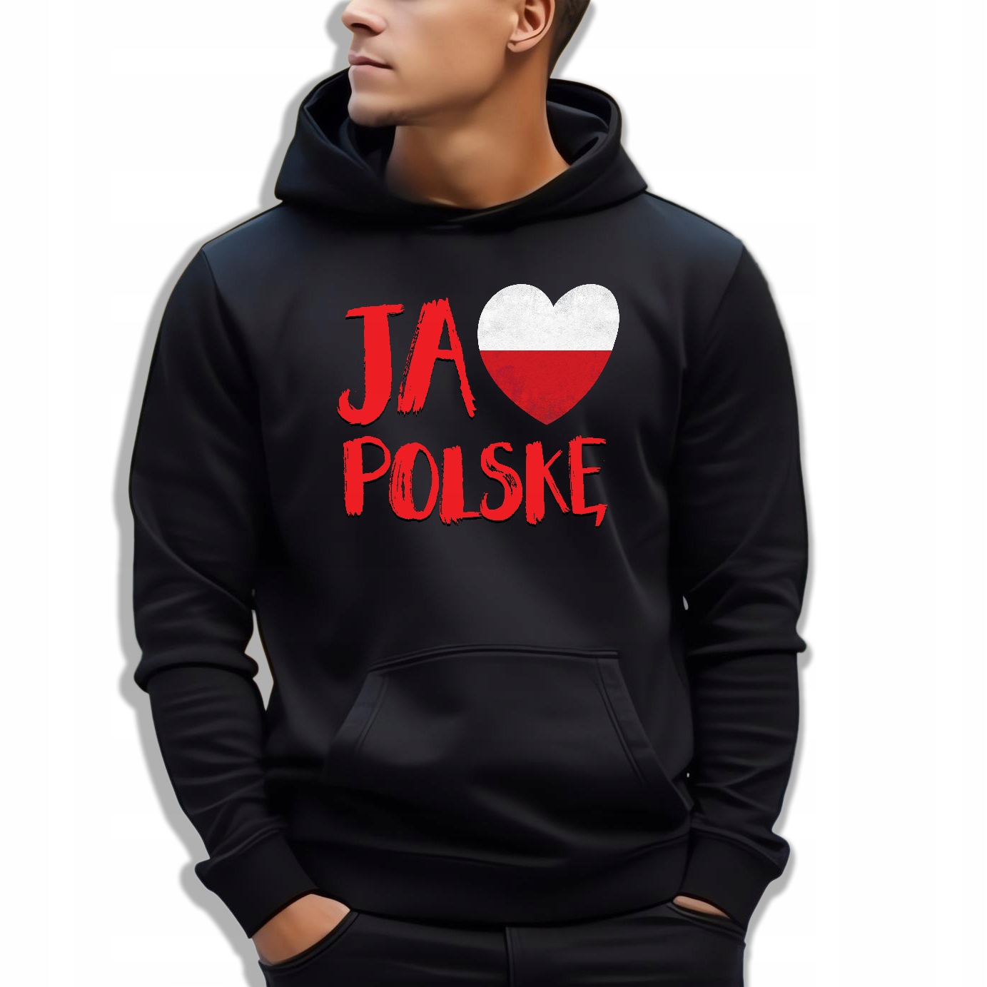 Pánská Mikina Černá s kapucí Ja <3 Polsko Patriotismus Vlastivěda Vzory XXL