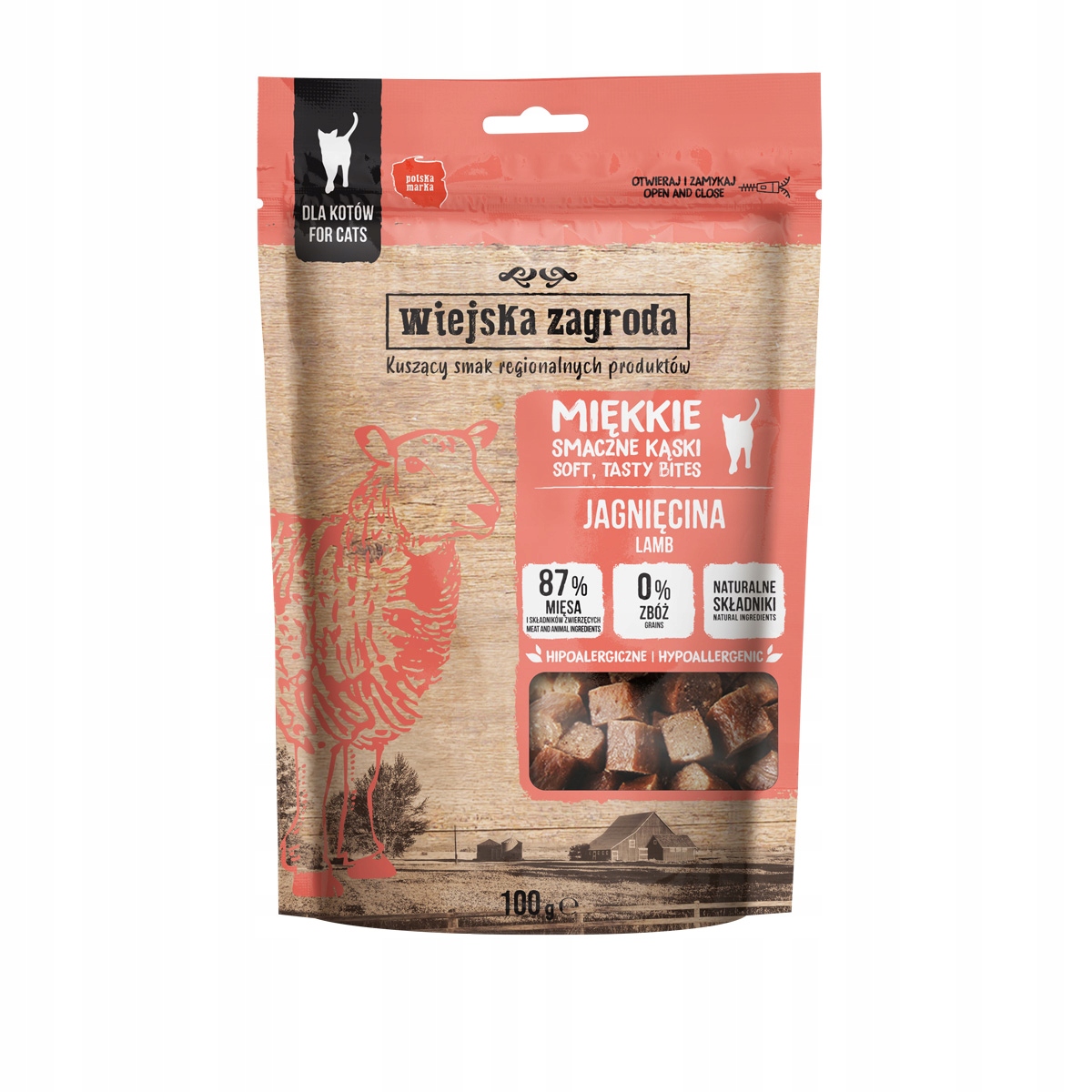 Levně 5 x Wiejska Zagroda pamlsek pro kočky jehněčí 100 g