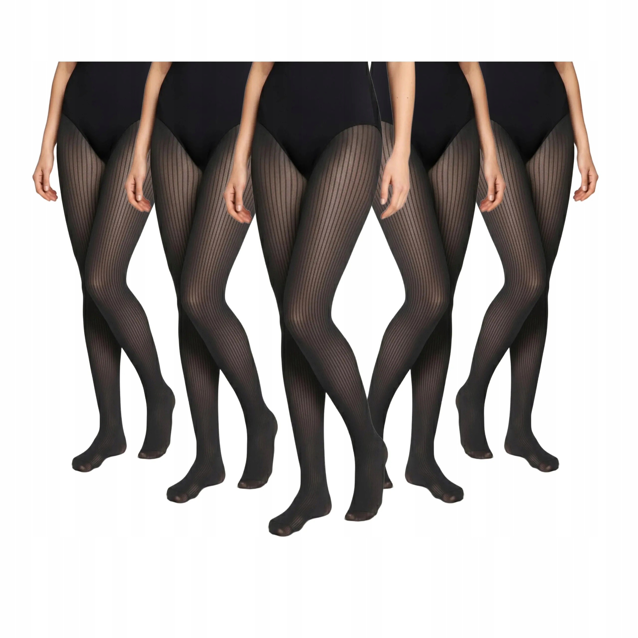 5 párů Punčocháče z mikrovlákna 70 den pruhované 1944 Rib Legs 5x Černá 4-L