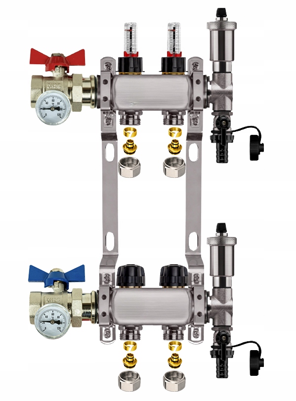 Rozdělovač Pro Podlahovku 2 Nerezové Okruhy Ventily Pexové Spojky