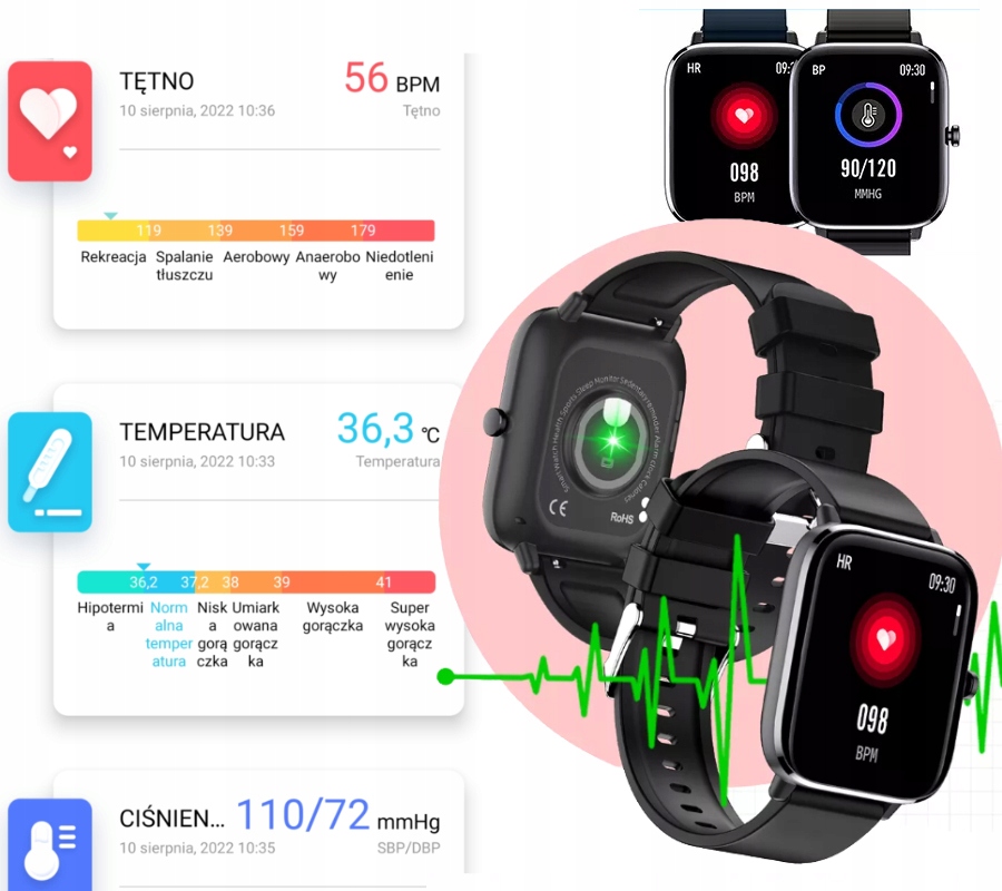 SMARTWATCH TEMPERATURA CIAŁA PULS RUBICON RNCE79 C Styl sportowy