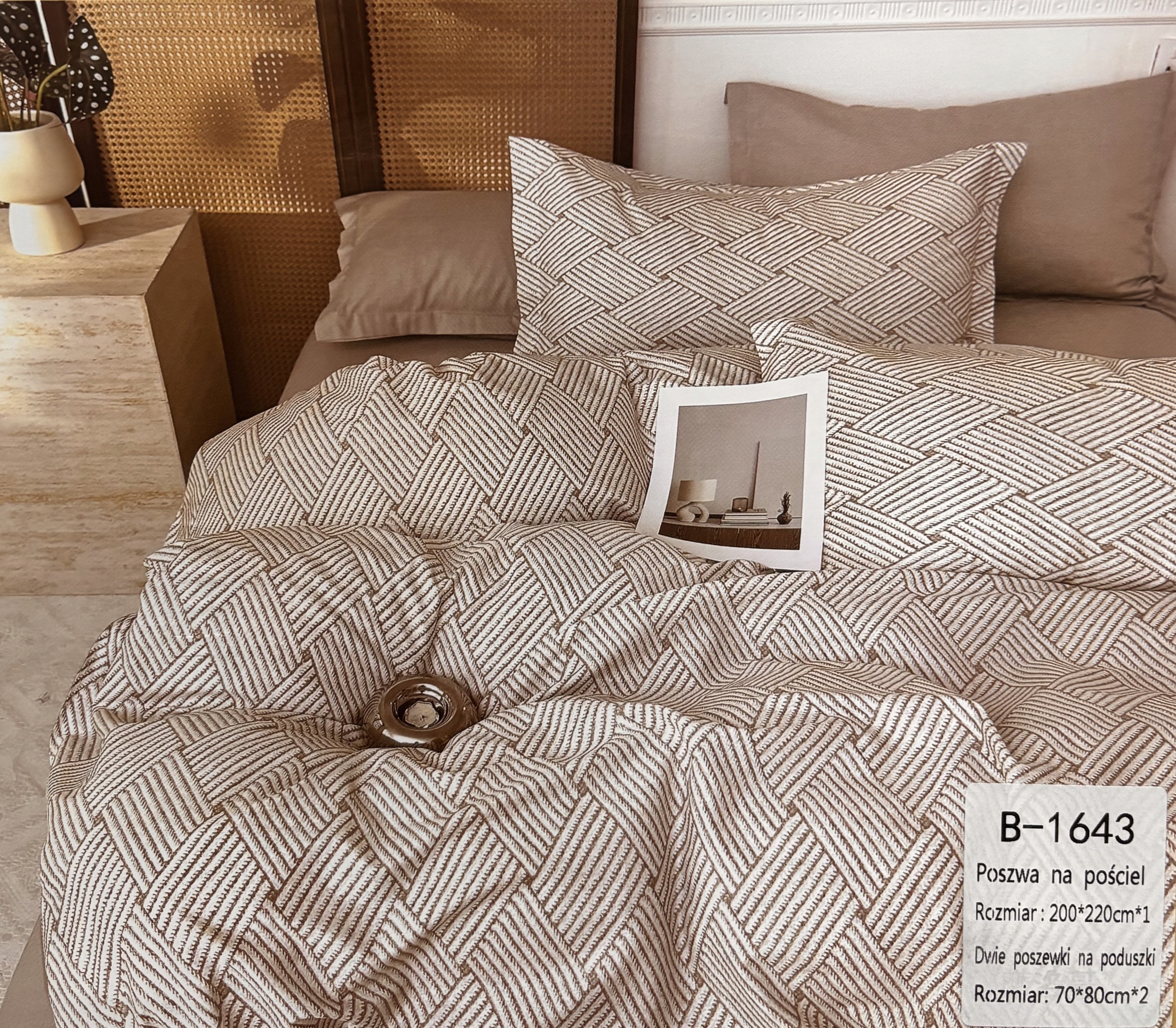 Komplet pościeli 100% bawełna Mengtianzi B-1643 biała w romby 200x220 3el