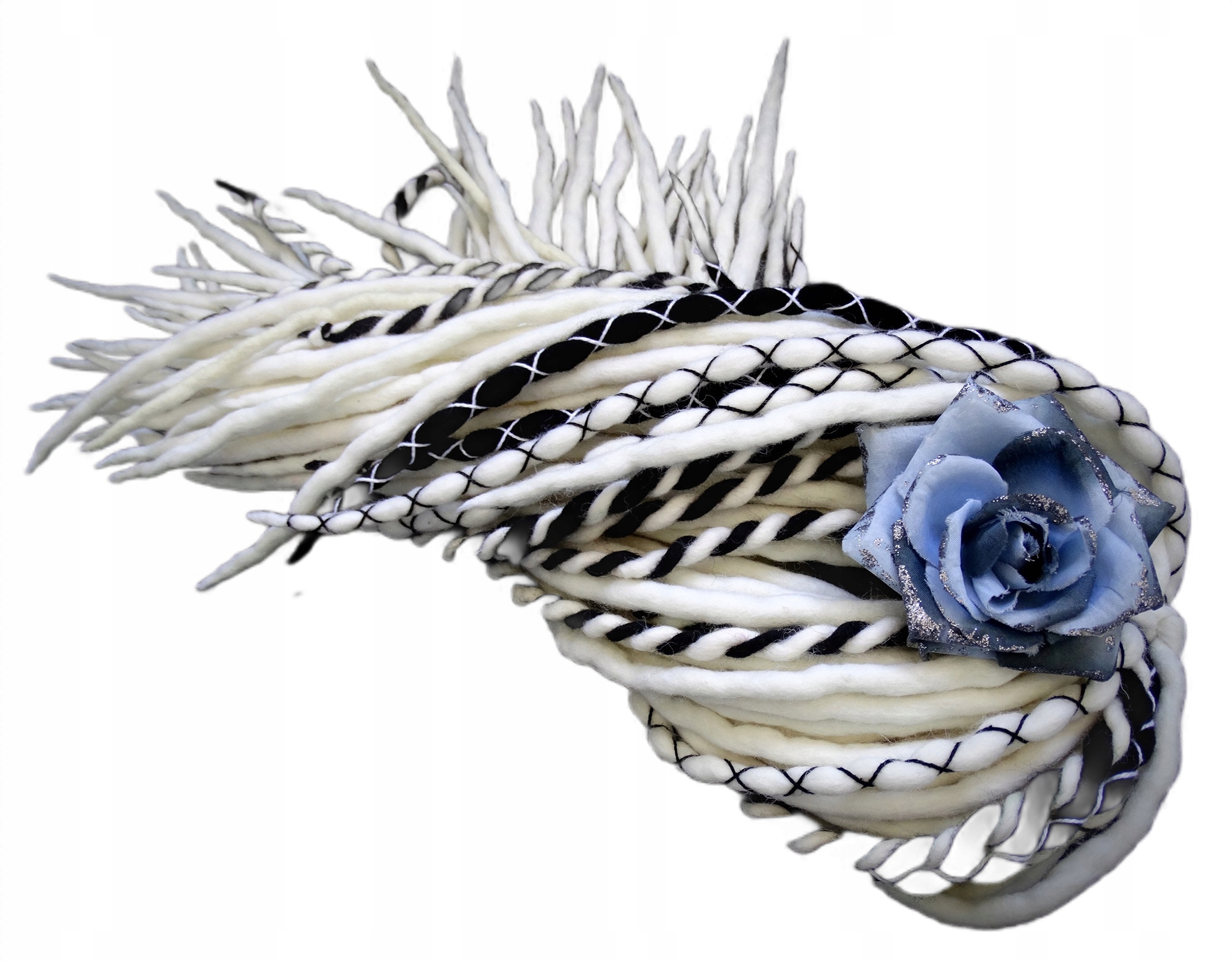 Dredloky Dredy vlněné ručně vyráběné, bílé černé, Bílé A Černé, 40 kusů