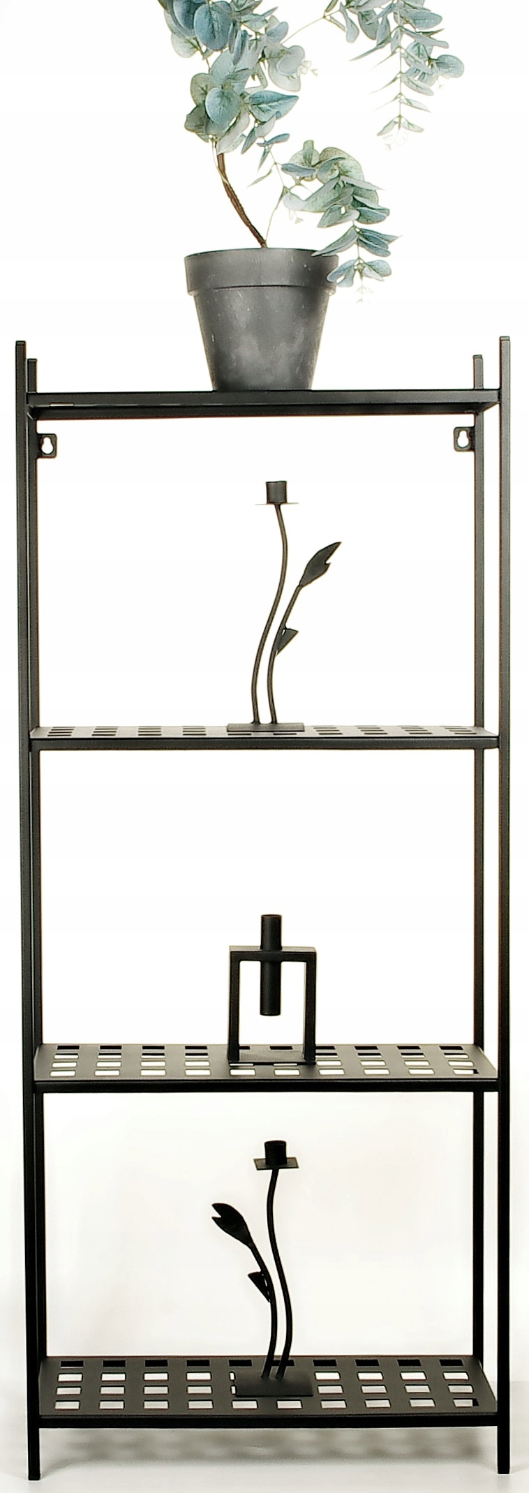 regál, stojaci, závesný, kovový kvetinový záhon, 4 police, čierny, 100 cm, stojan