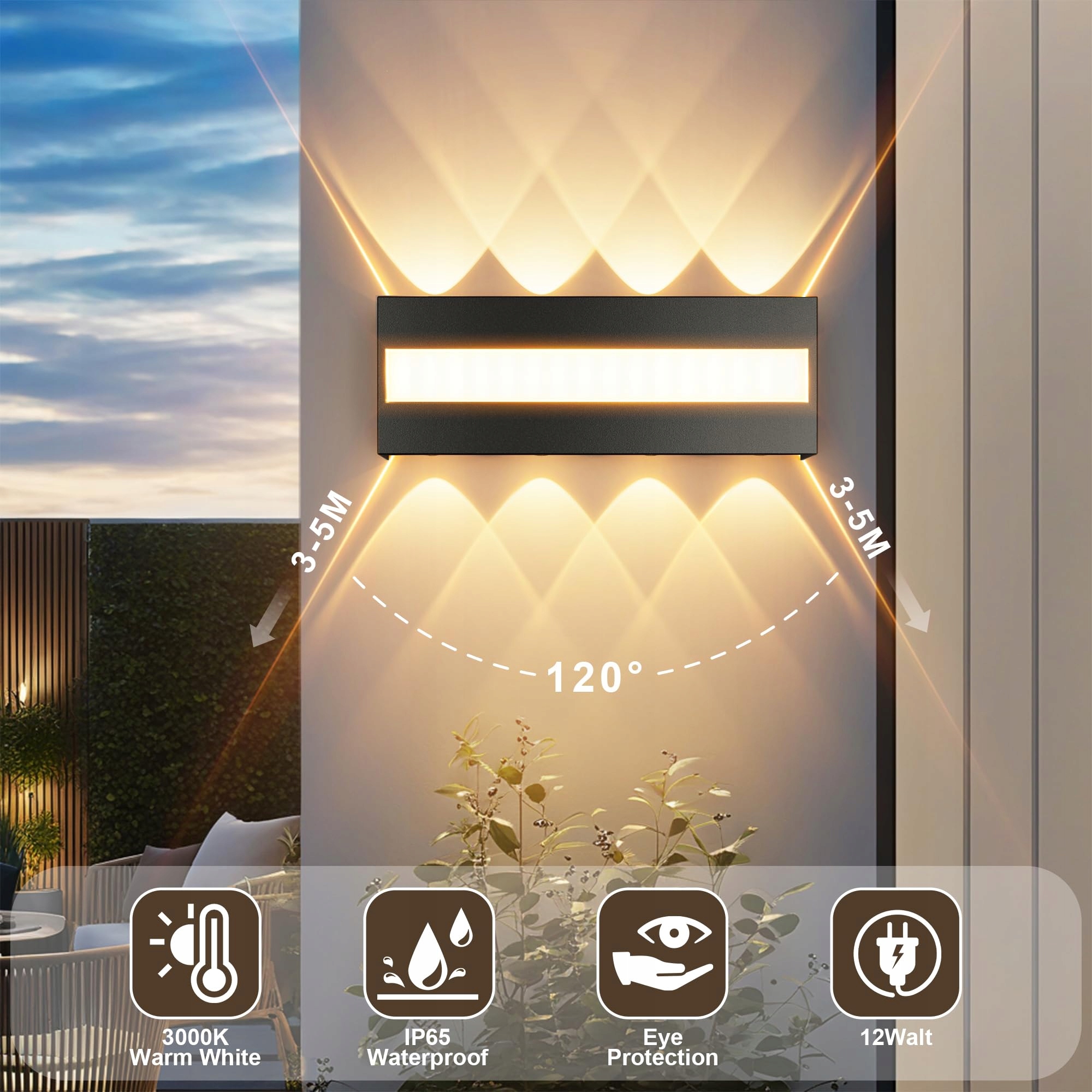 Lampa Ścienna LED Zewnętrzna Wodoodporna Ciepła Biała IP65 3000K SUZNIU — miniatura 3