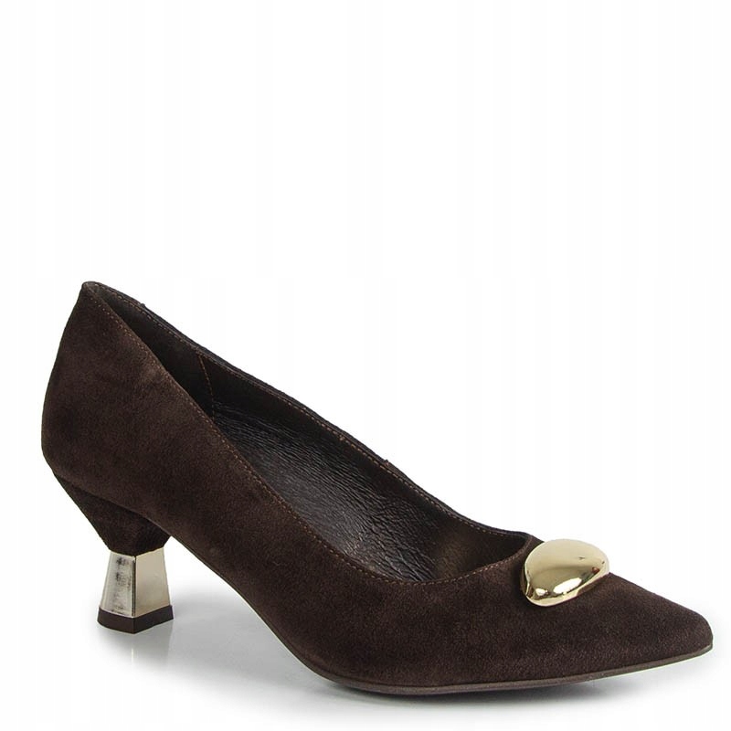 CheBello 4737 Hnědé Kožené Lodičky S Ozdobou 37