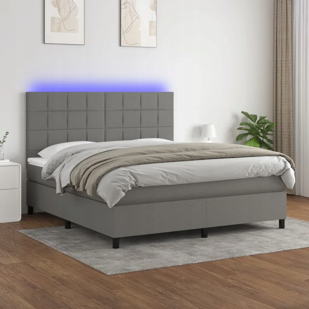 Box spring postel s matrací a Led tmavě šedá 160x200 cm textil Šedá 3134886