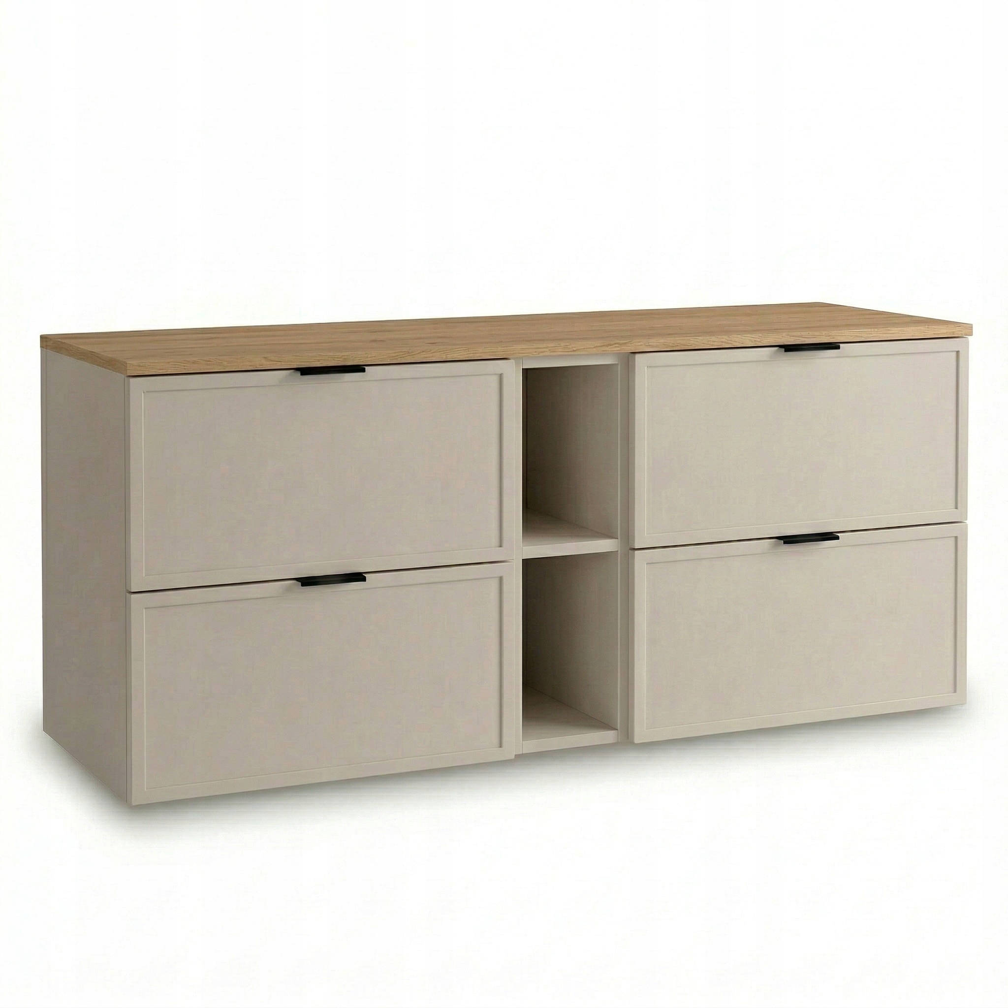 Skříňka pod umyvadlo, regál 140 cm, 4 zásuvky Kašmír/Dub Cremona, deska Roma