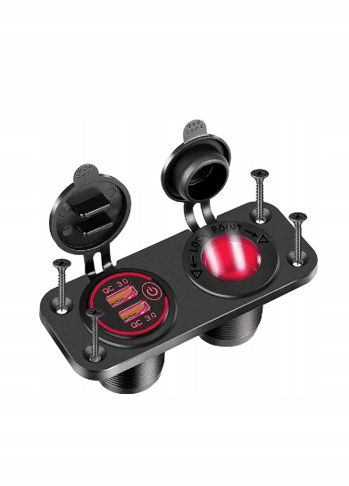 PANEL USB X2 ŁADOWARKA Z LED CZERWONE PODŚWIETLENIE DO ŁODZI JACHTU