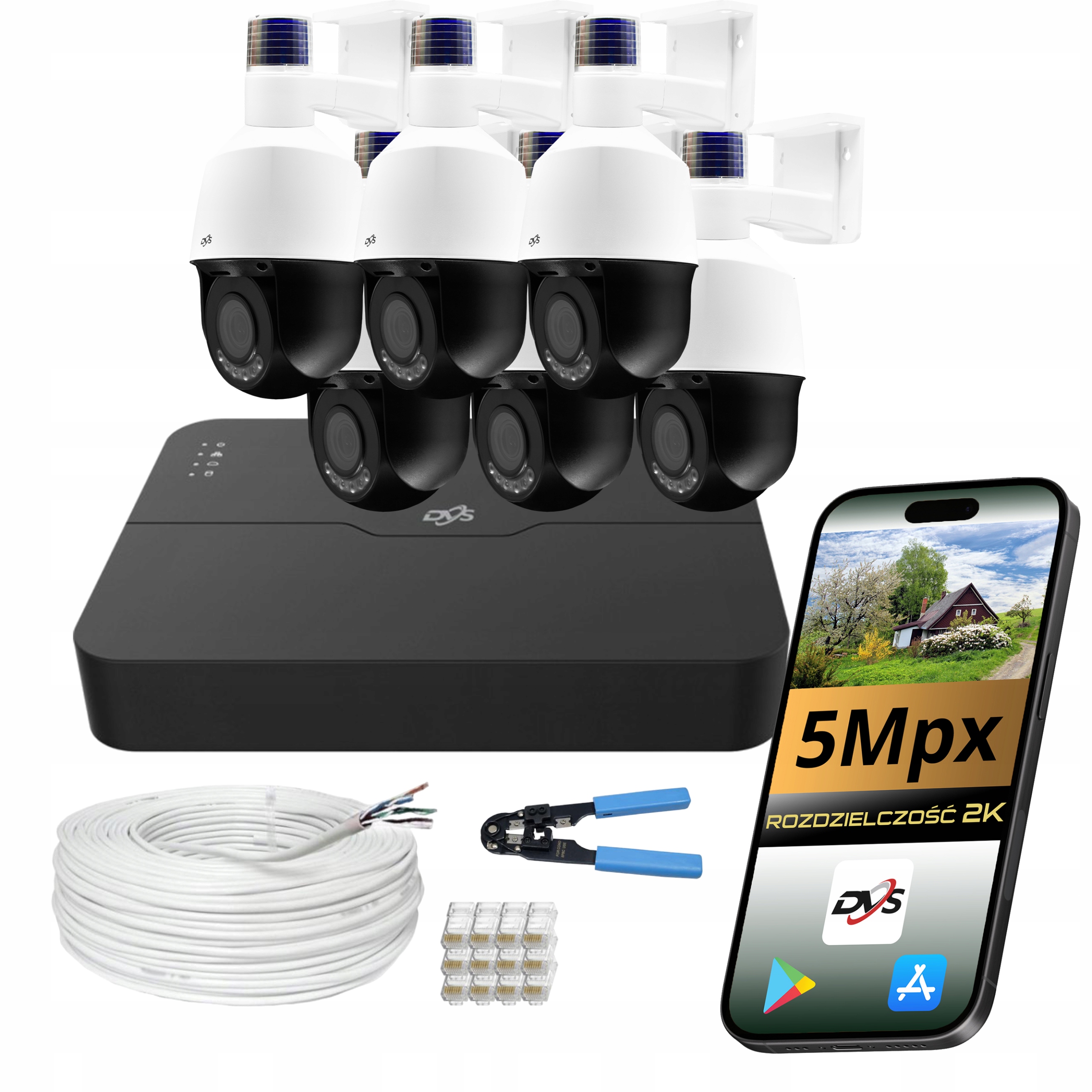 Komplet Otočné Kamery 5MPX PoE Zoom Sledování Rekordér Vzdálený Náhled