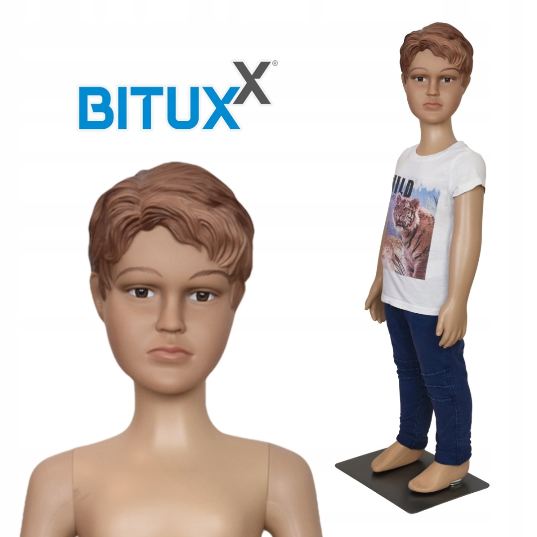 Dětská chlapecká figurína 90 cm s plnoformátovým exponátem na vitrínu