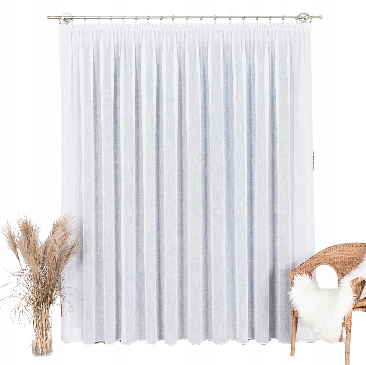 Záclona Ušitá Na Hotovo S Páskou, Přírodní Vazba Příze 600x315