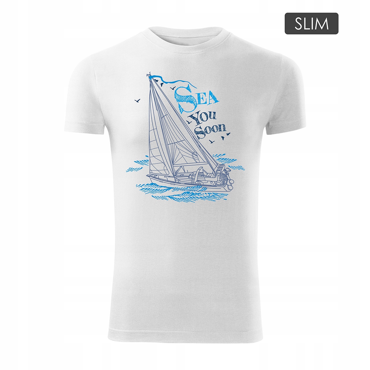 

Koszulka żeglarska z jachtem męska biała Slim