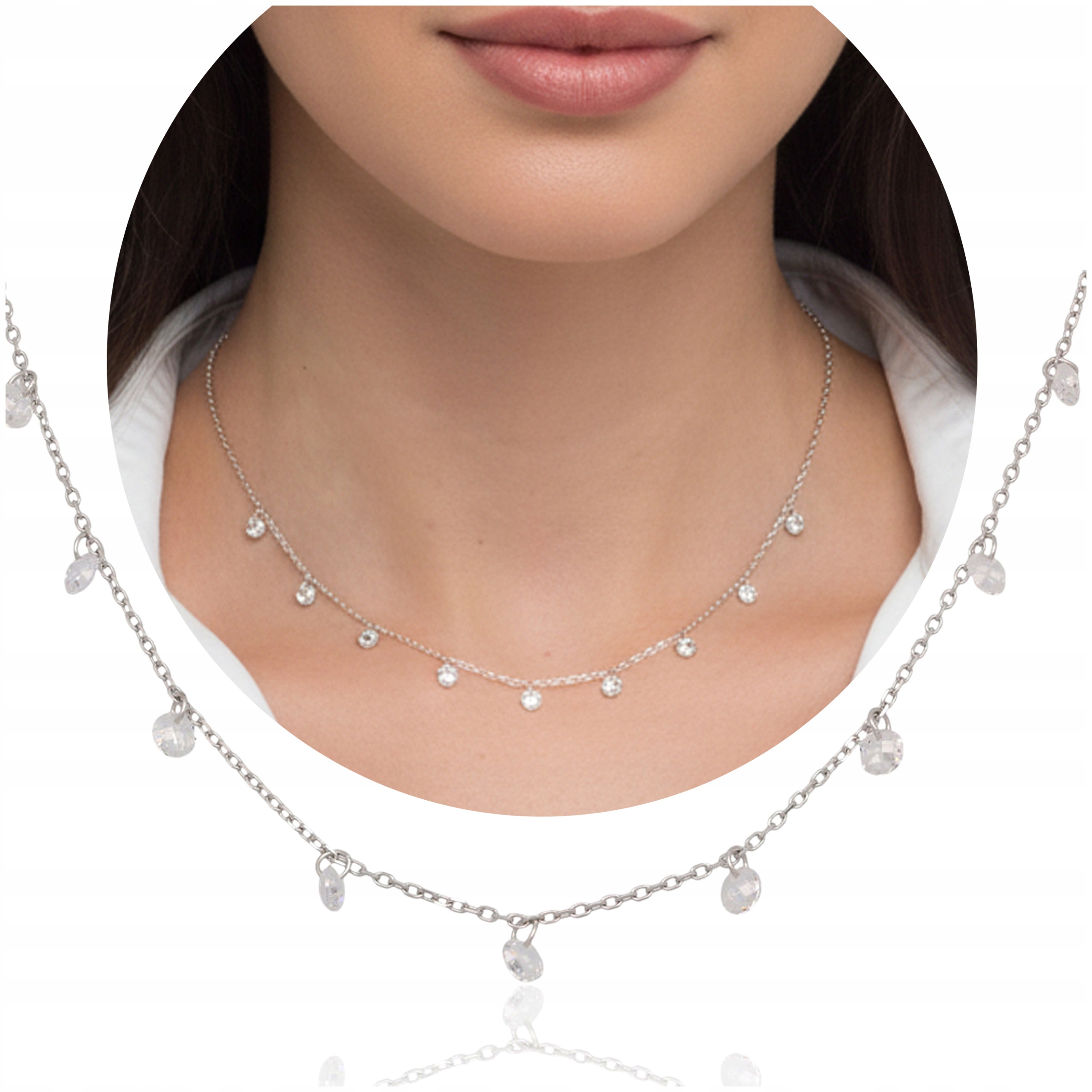 Srebrny Naszyjnik SREBRO925 łańcuszek Damski z Cyrkoniami 925