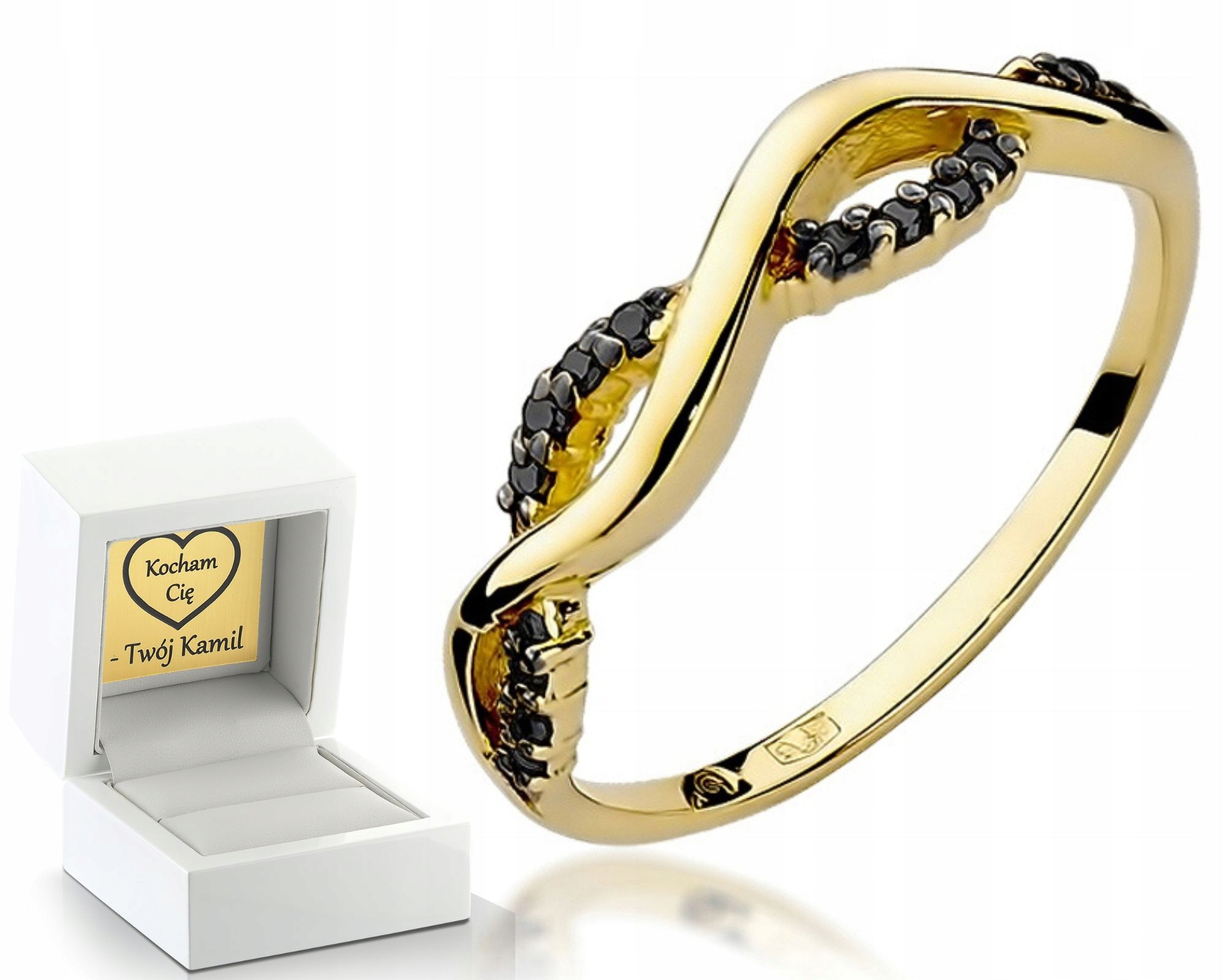 Zlatý Prstýnek S Černými Brilianty Gravírování Bonus