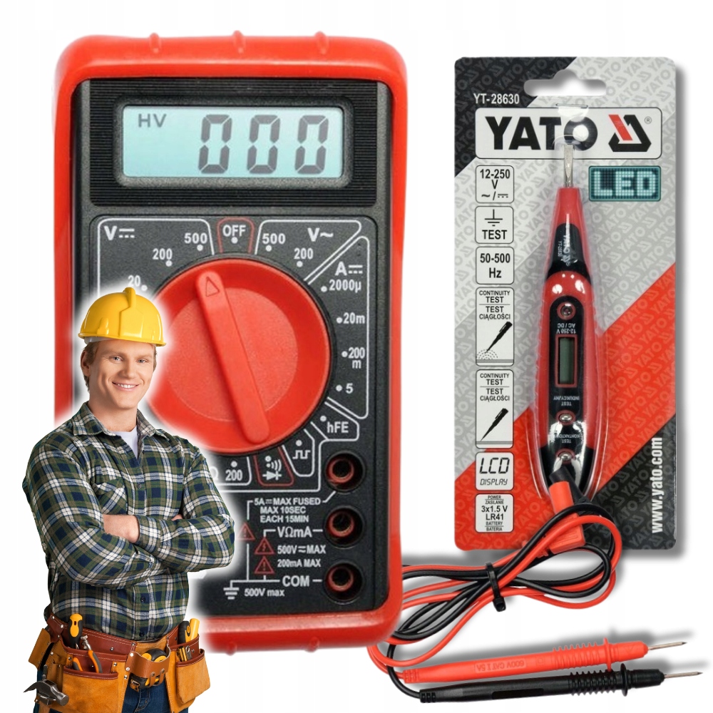 Digitální LCD Multimetr Yato zkoušečka napětí Komplet pro elektrikáře
