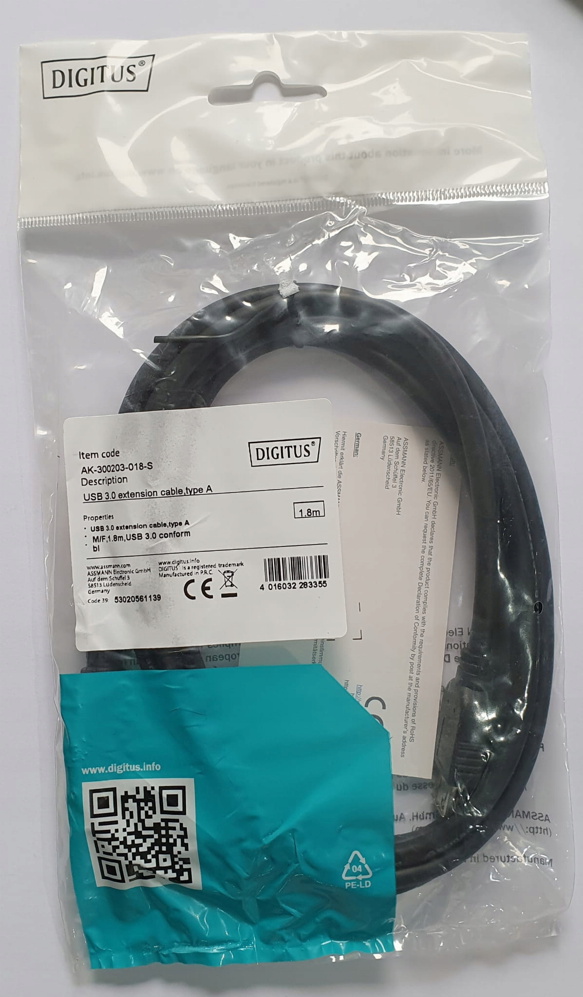 DIGITUS kabel przedłużacz USB 3.0 1,8m Długość kabla 1.8 m