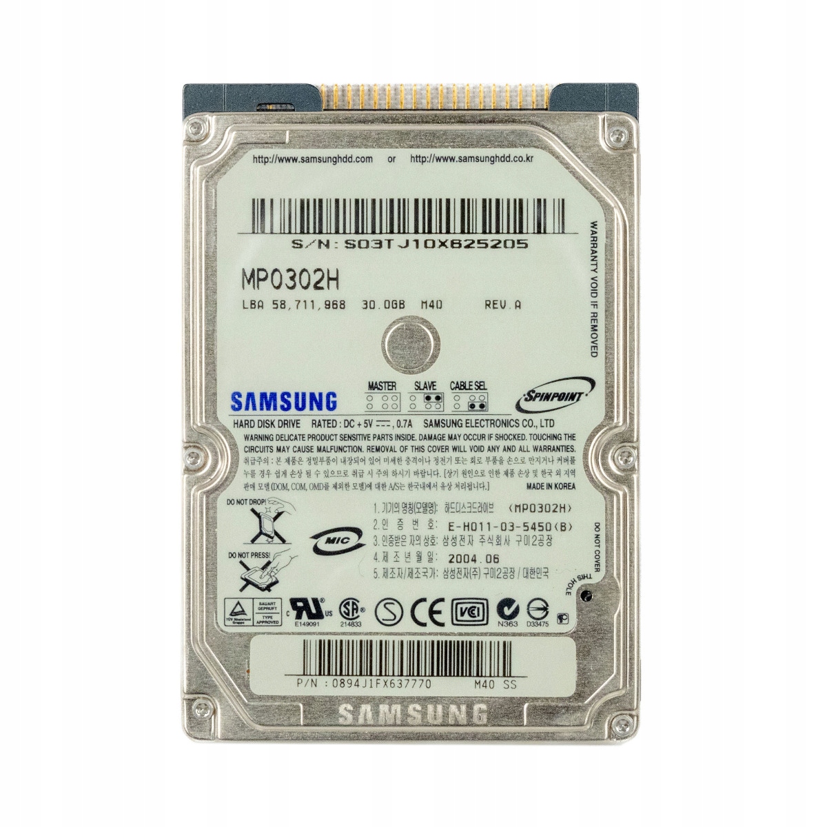 Samsung SpinPoint M40 30GB 5.4K 8MB Ata 2.5'' MP0302H