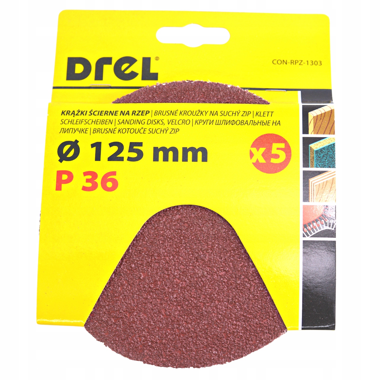 PAPIER ŚCIERNY NA RZEP KRĄŻKI 125mm P36 - 5szt