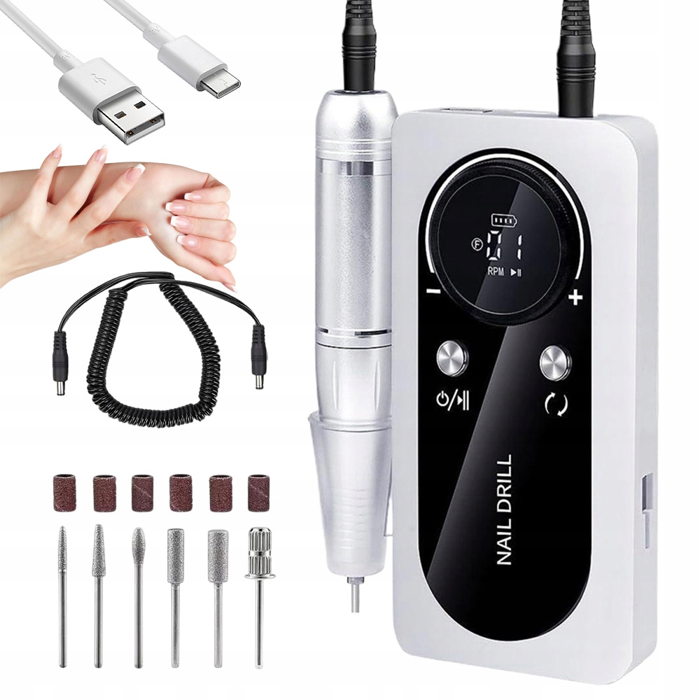 Bruska Na Nehty 45000 Rpm S LCD Displejem A 6 Hlavicemi