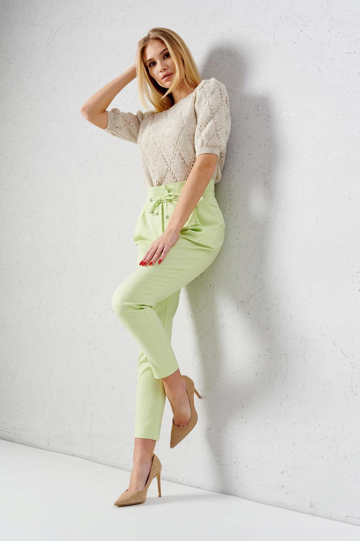 Elegantní kalhoty Lalous Barva Pistácie vel. S