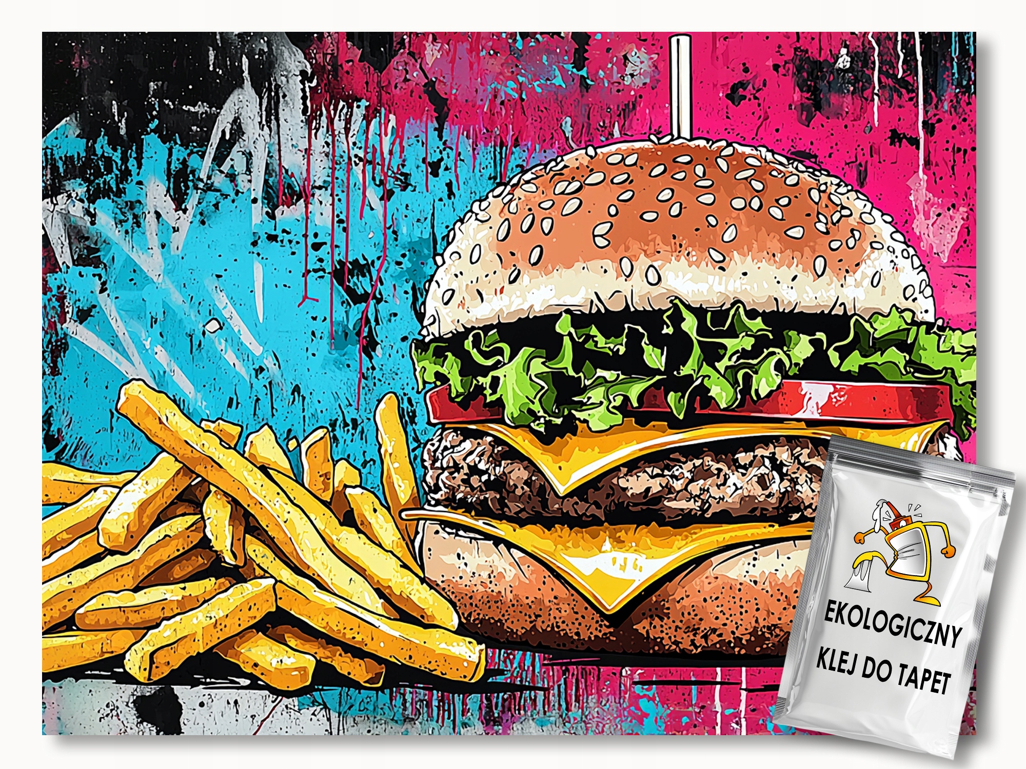 Fototapeta Flizelina Cihlová Zeď Graffiti Hamburger Hranolky 400x280 110g
