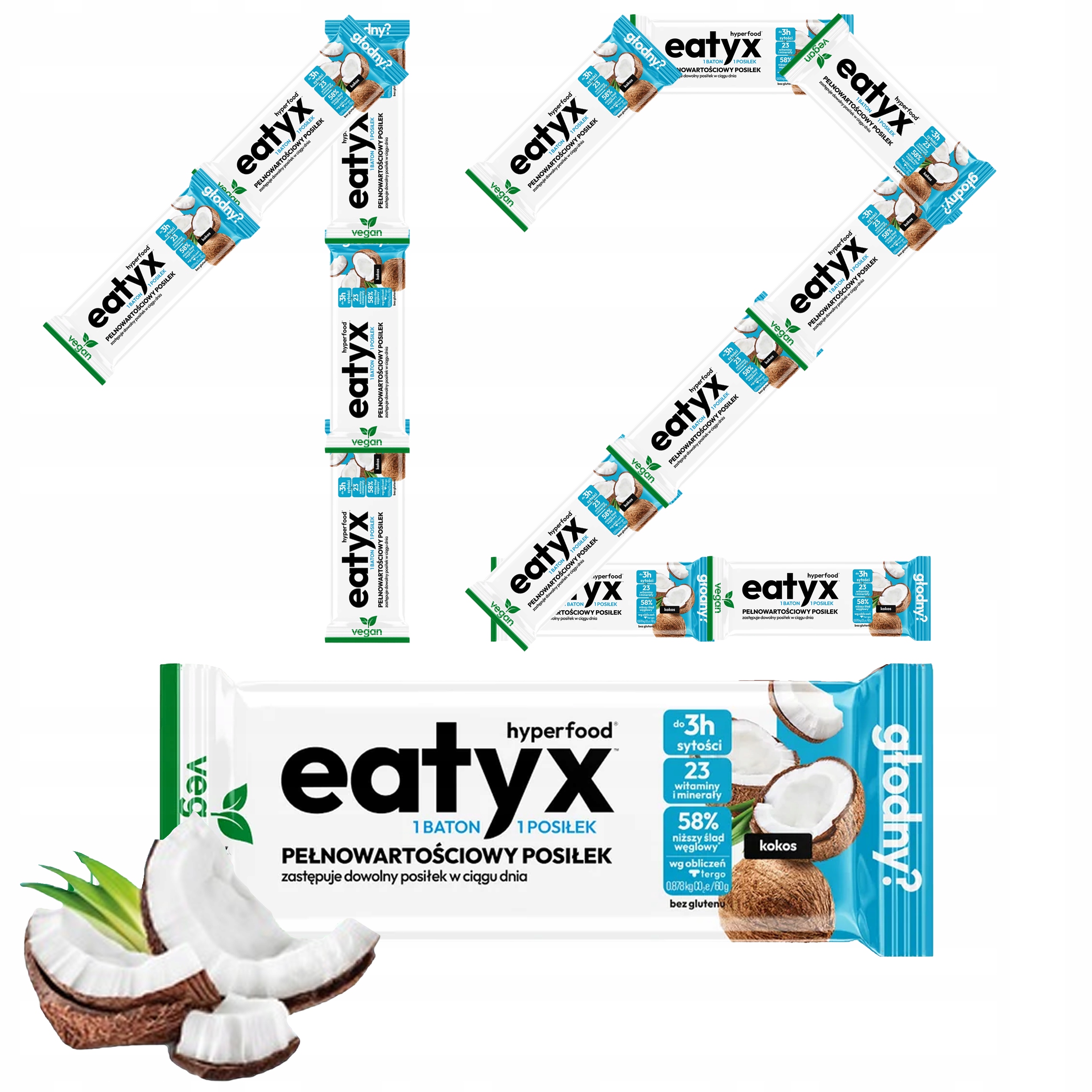 eatyx 12x Baton Kokos Pełnowartościowy Danie Posiłek Proteinowy Gotowe Fit