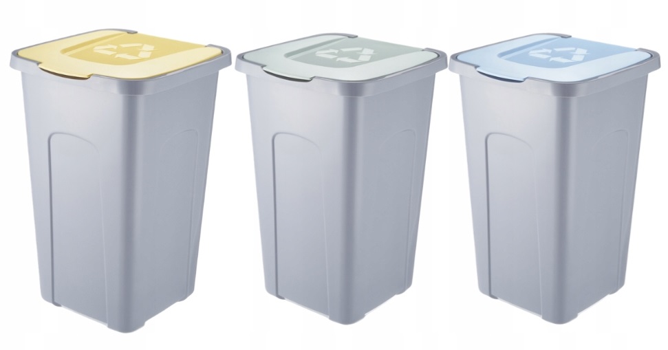 Zestaw szarych koszy Sorta do segregacji śmieci 3X50L Plastik Papier Szkło