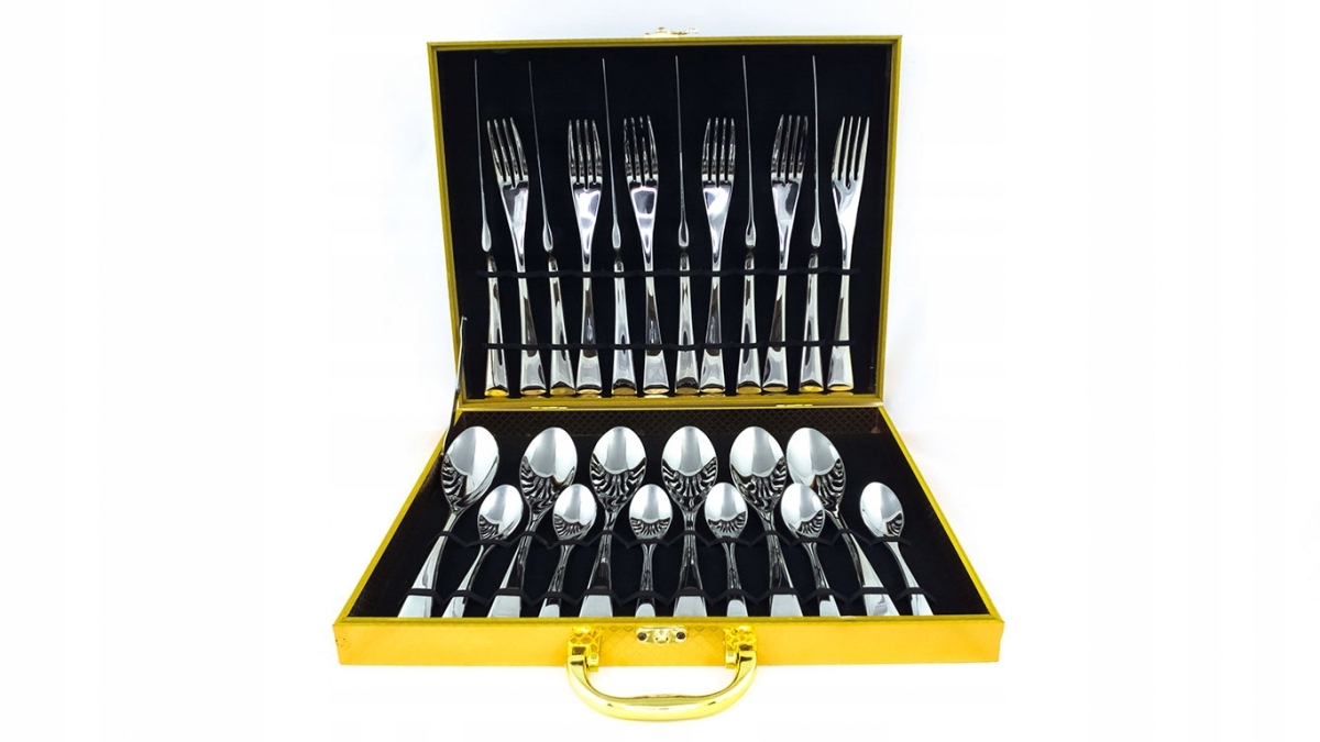Luksusowy komplet SZTUĆCÓW Kaja 24 element Srebrne Zawartość zestawu Łyżeczka Łyżka Nóż Widelec