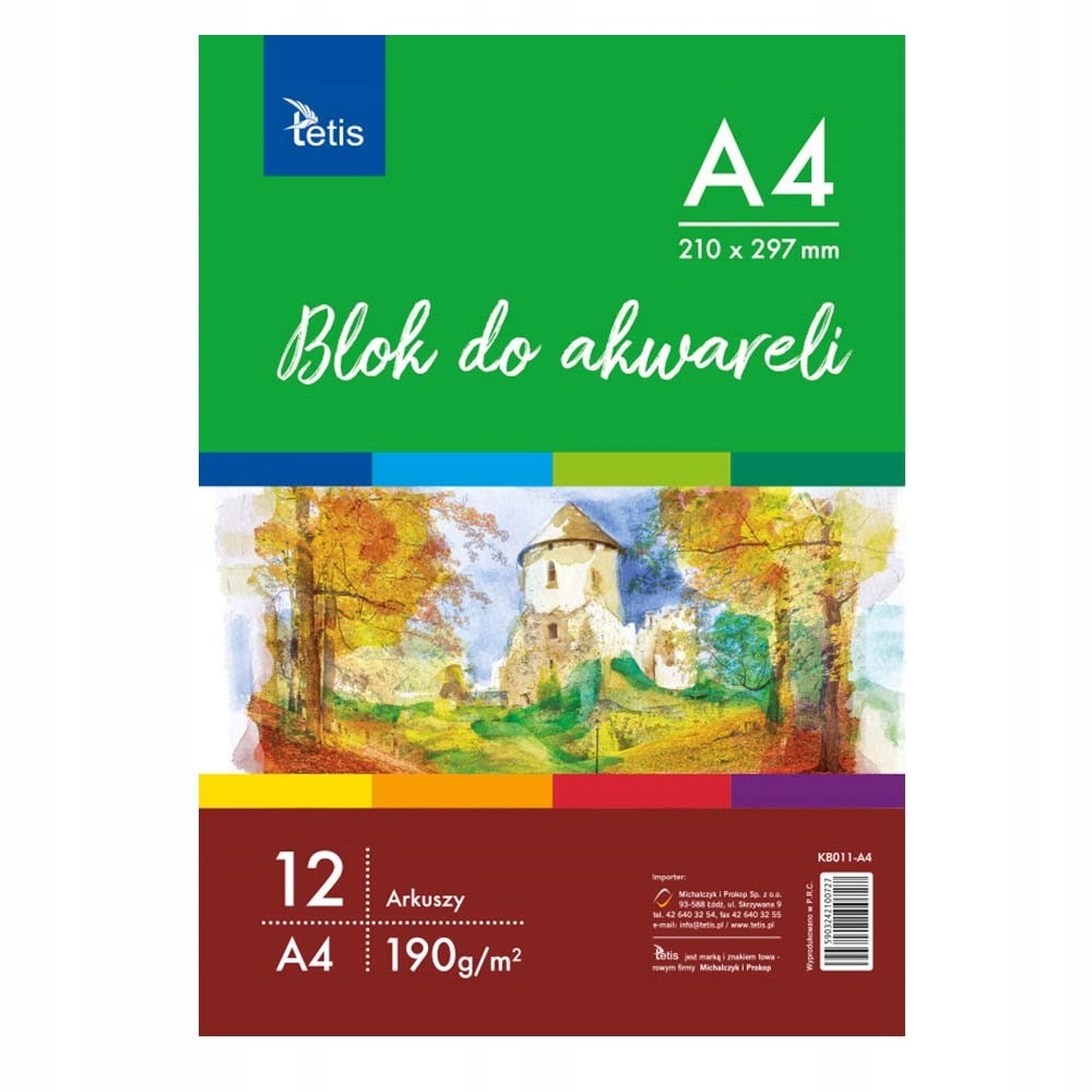 

Blok do Farb Akwareli A4 190 g/m2 12 arkuszy