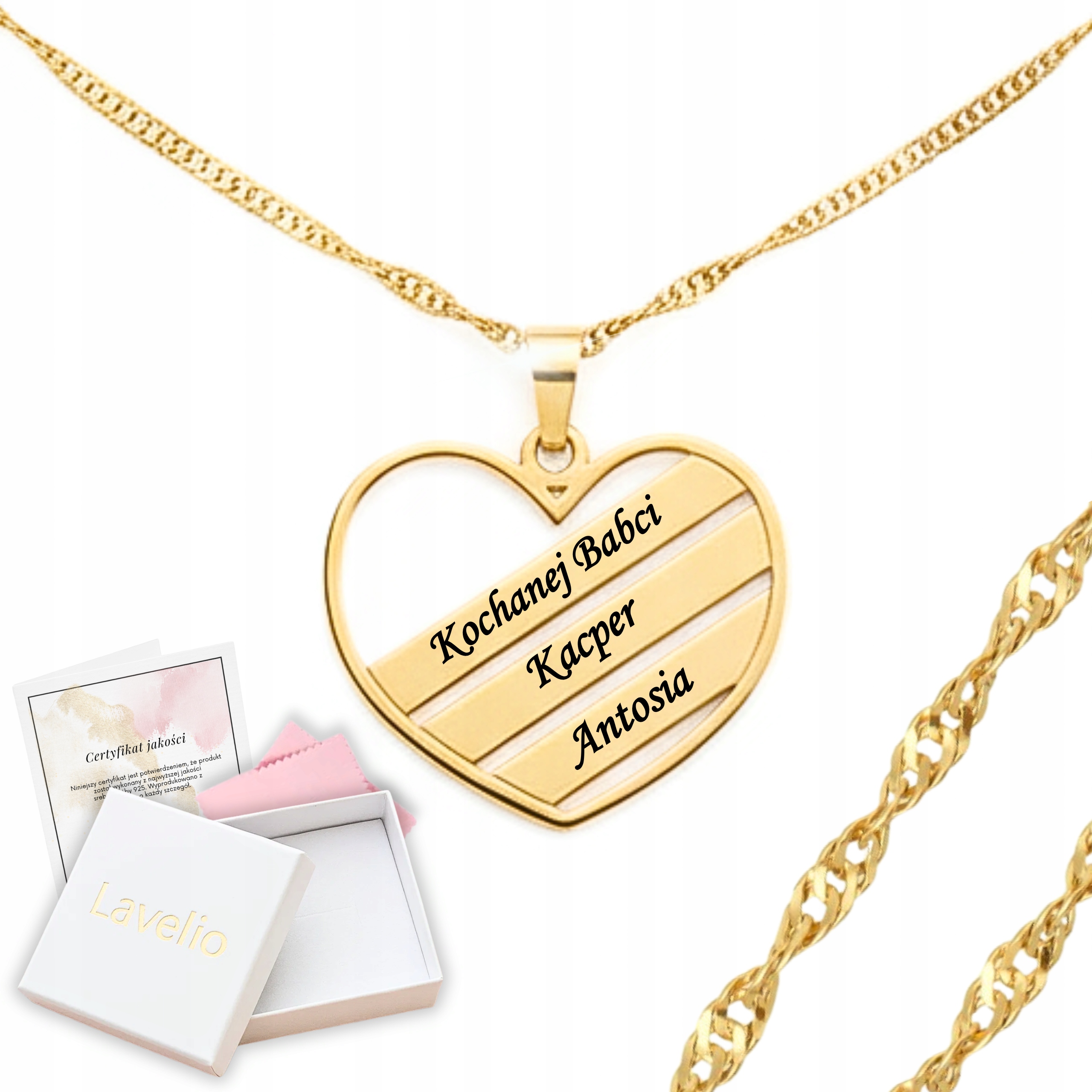 Złoty Naszyjnik dla Babci Serce z Grawerem na Dzień Babci 925