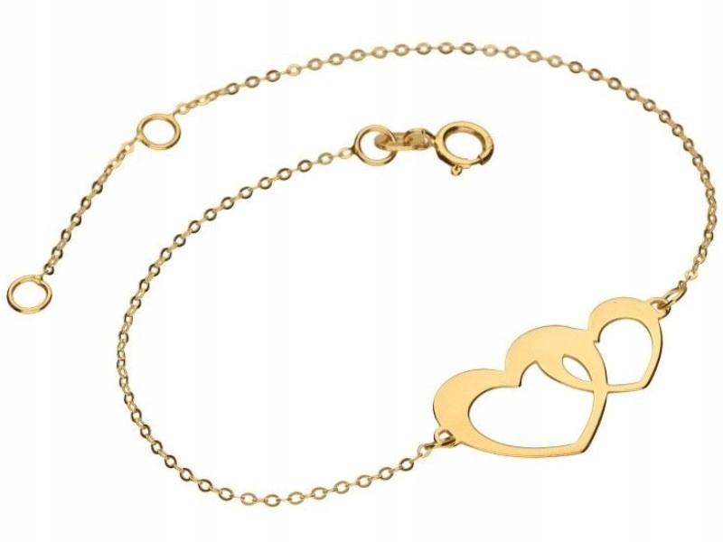 Zlatý náramek 585, dvě spojená srdce, elegantní vzor jako dárek 14k