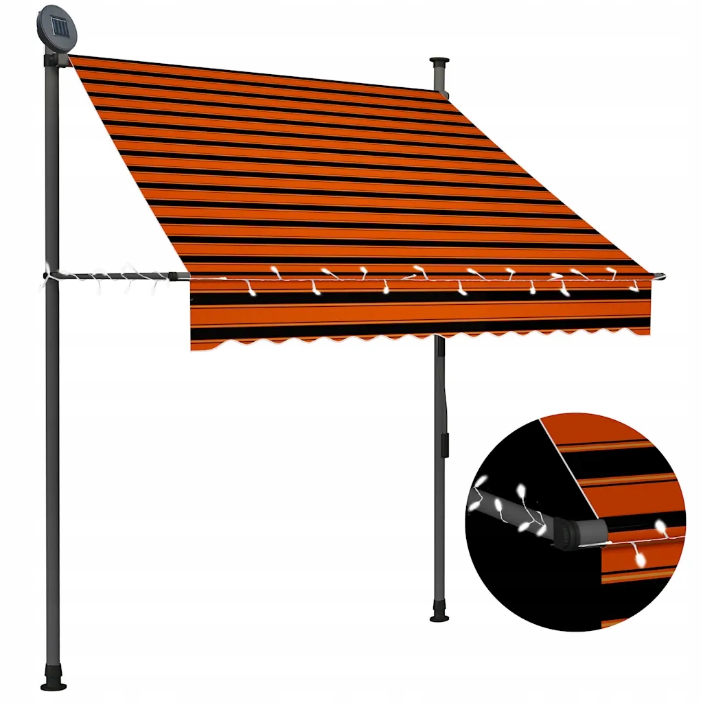 Skládací terasová markýza oranžovo-hnědá 150 x 120 cm s Led