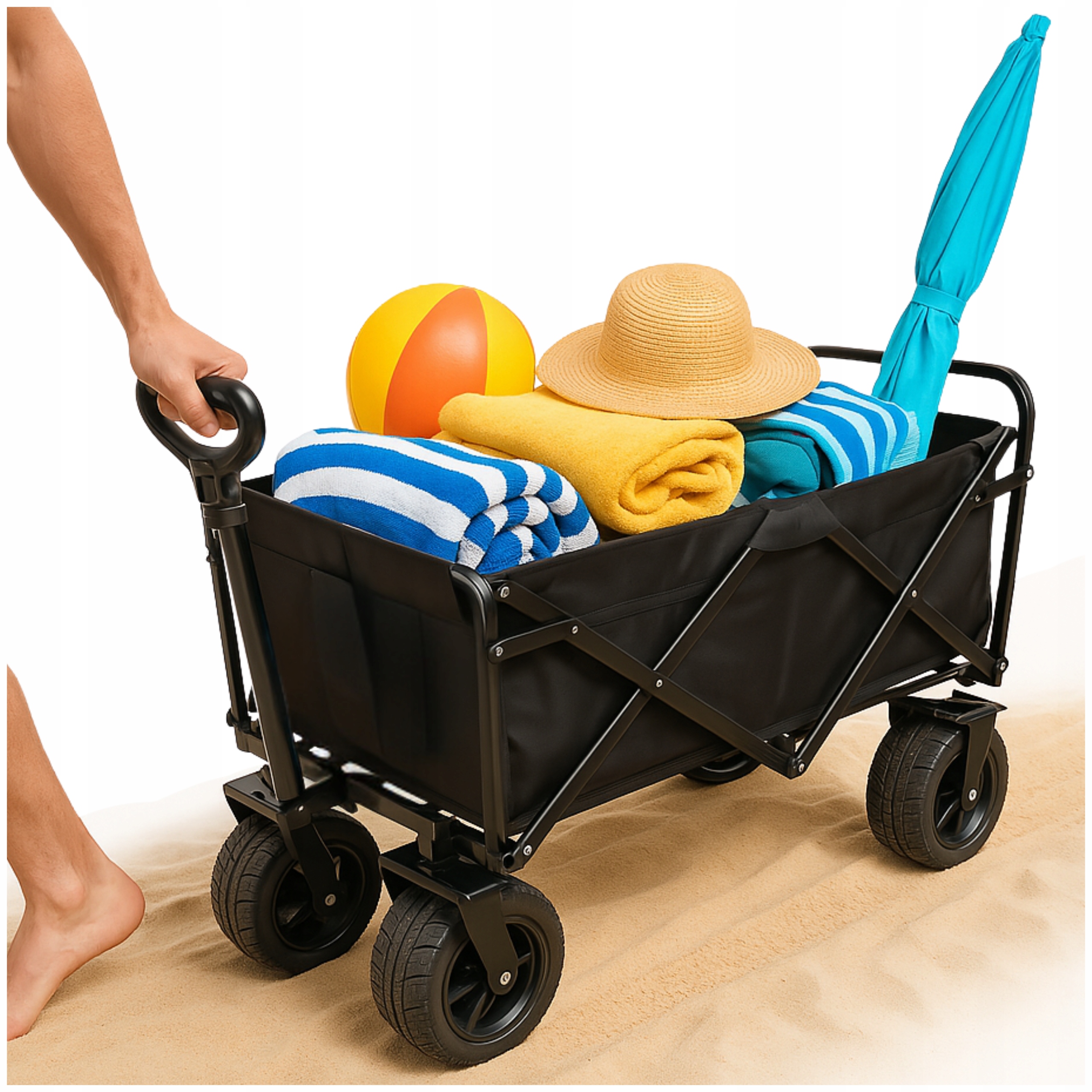 Wózek Plażowy Turystyczny Składany Campingowy Duży Ogrodowy Transportowy XL