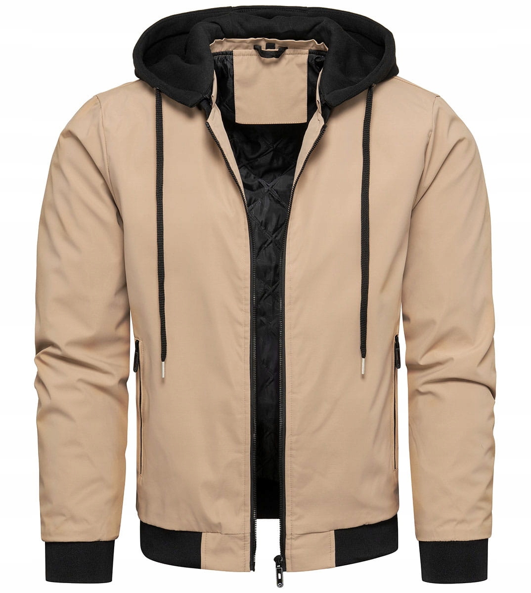 Pánská přechodová bunda na zip s odnímatelnou kapucí, béžová, bomber, velikost M