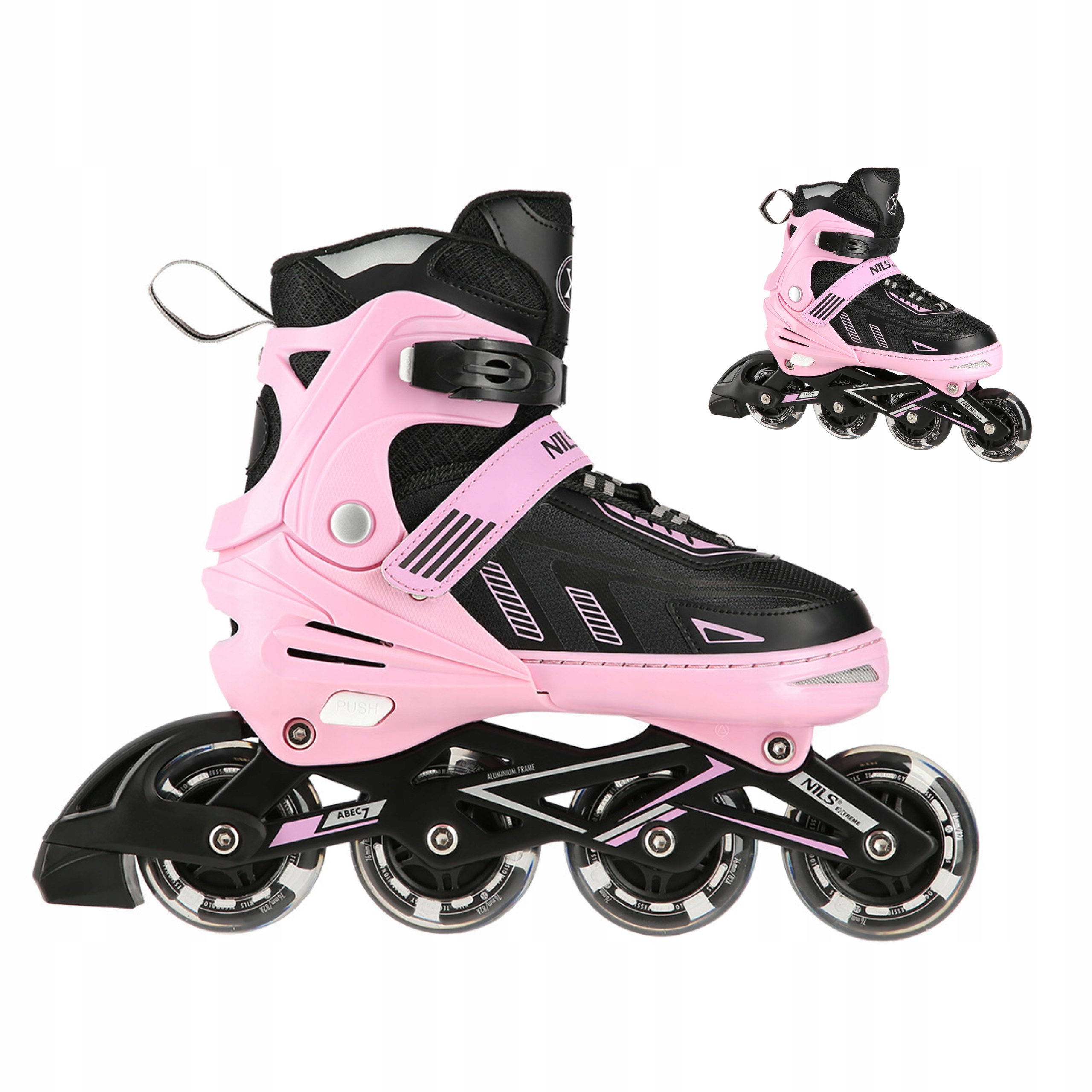 Kolečkové Brusle Brusle 2v1 Nastavitelné růžové Led Svítící kola M 35-38 Nils Extreme