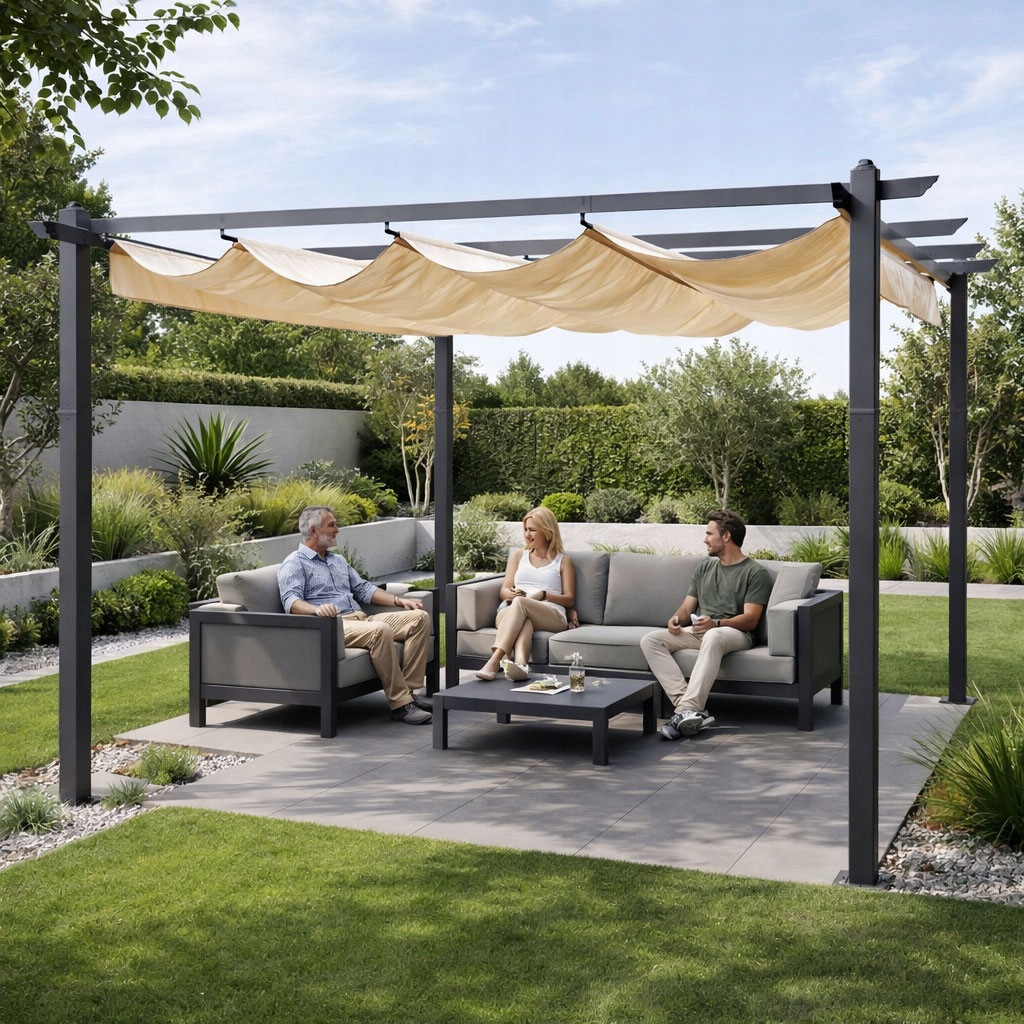 Pergola ogrodowa 3x4 m stalowa altana tarasowa beżowa MultiGarden