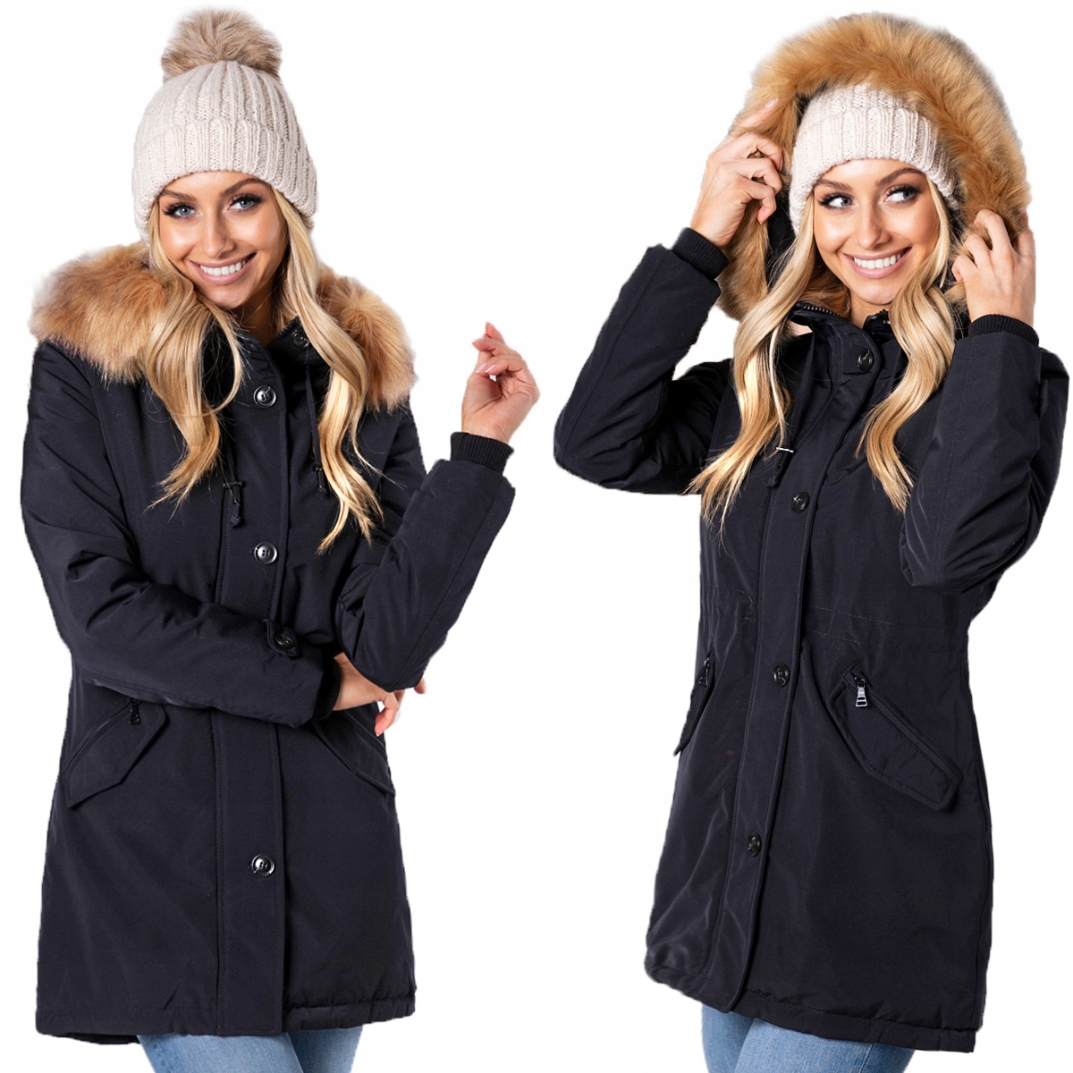 Parka Dlouhá Teplá Zimní Bunda s kožešinou Kapuce Bundy 3 barvy M