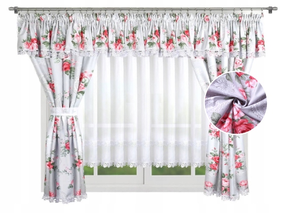 

Firana gotowa 160x400 kwiaty woal kokon kolorowa