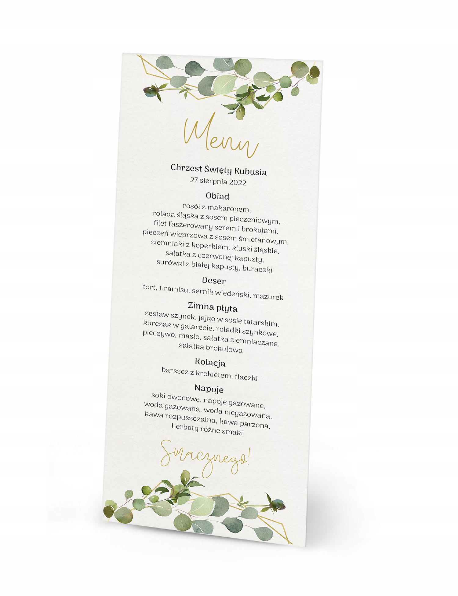 

Menu na stół przyjęcie Chrzest Komunia