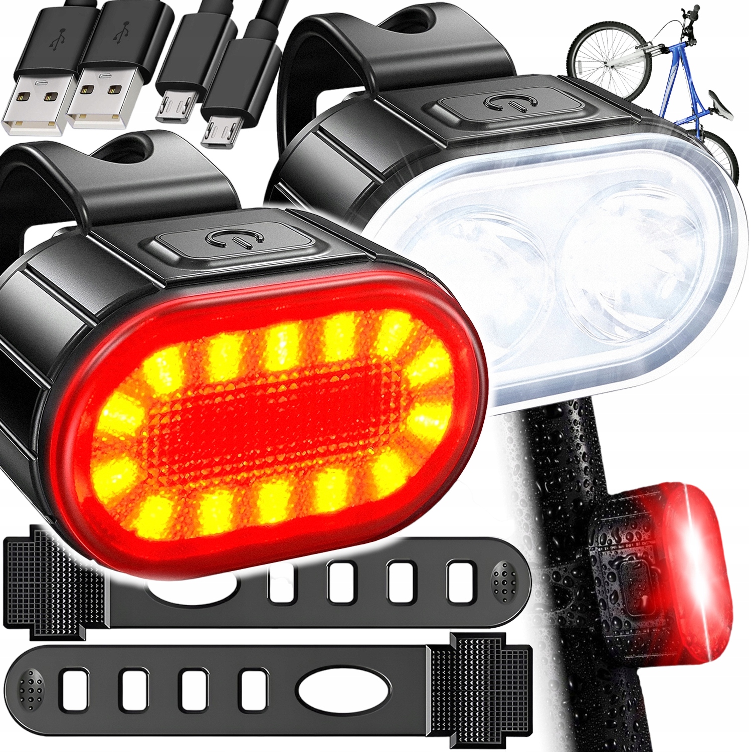 LAMPKA ROWEROWA ŚWIATŁO PRZÓD TYŁ LED NA ROWER KIEROWNICĘ MOCNA USB JASNA