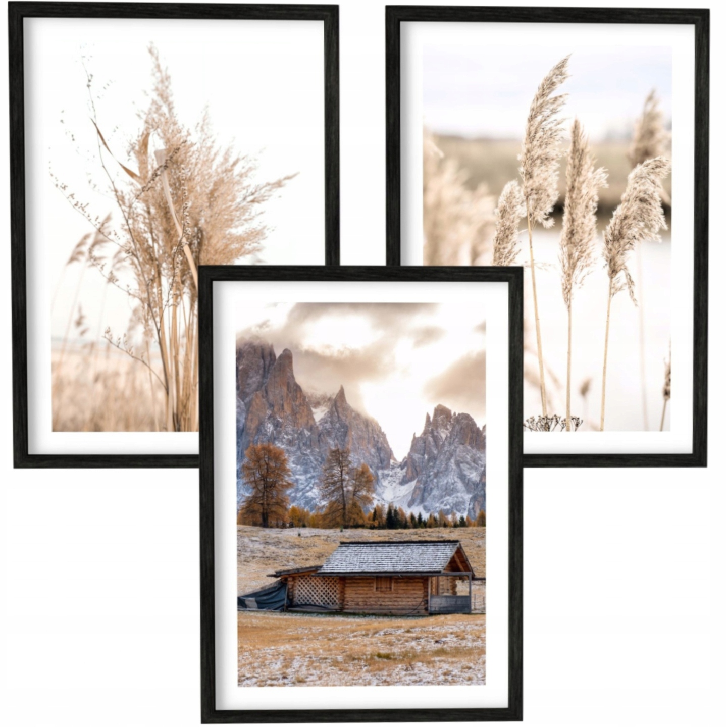 3 x Plakát 60x90 Foto Obraz Boho Trávy Hory Horský Dům Sauna 90x60