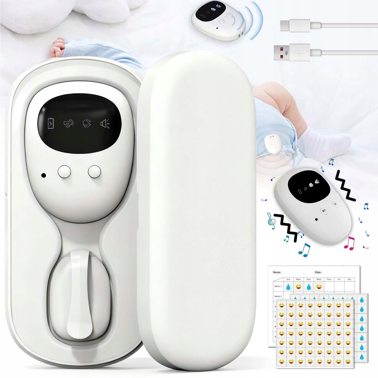 Alarm Na Moč V Posteli Přenosný – Led, Usb, Pro Děti, Starší 3 Režimy