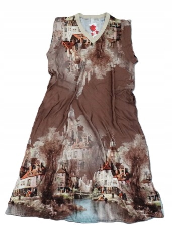 Włoska jedwabna sukienka boho miasto pejzaż maxi