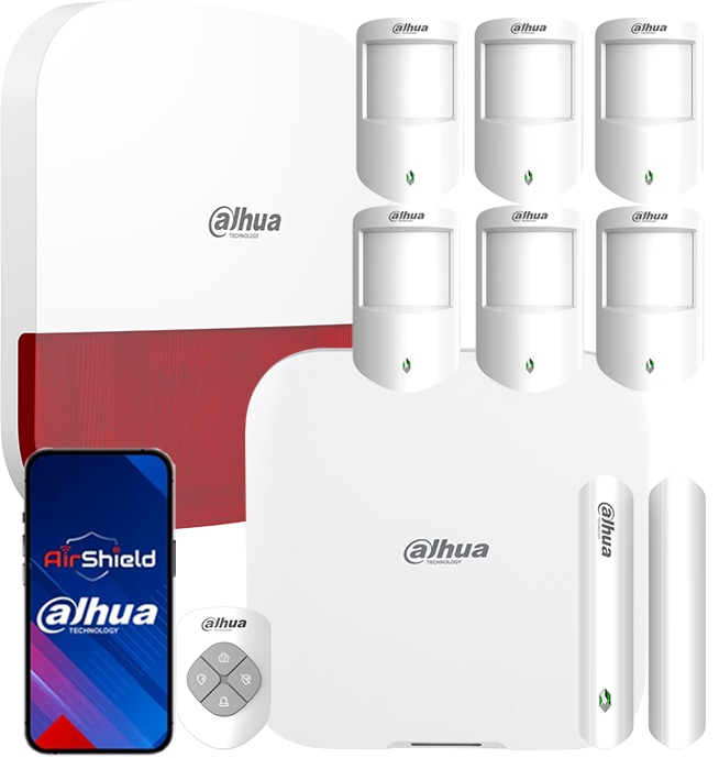 Alarmový set Dahua 6x Pir detektor Alarm 4G WiFi AirShield Syrena