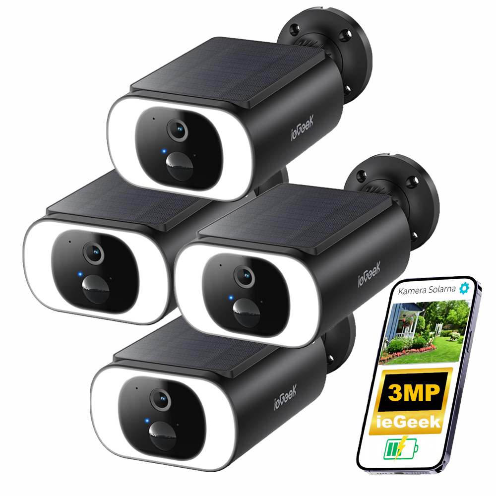 4 kusy Bezpečnostní kamera 2K Solární Venkovní barevné noční vidění