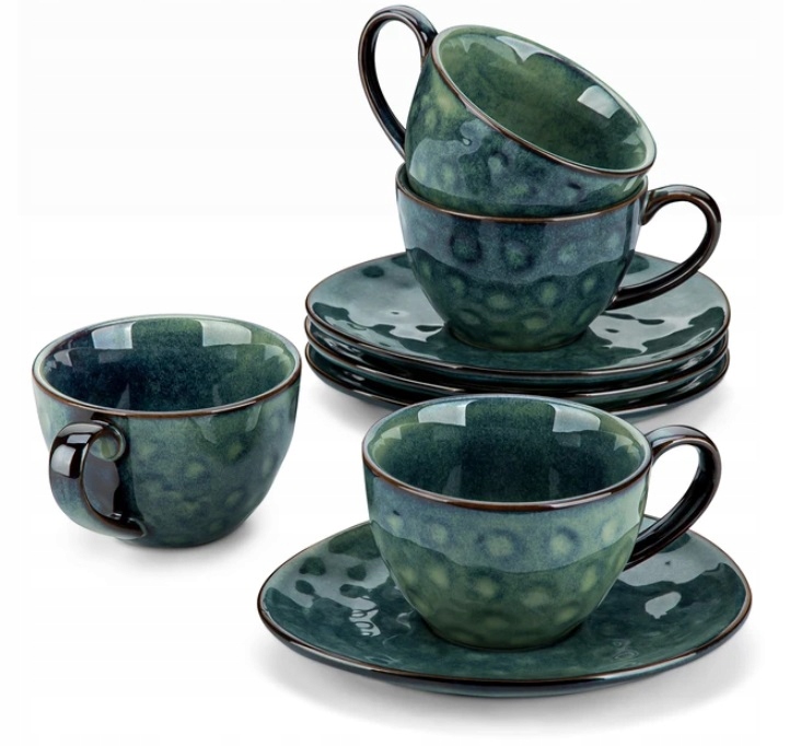 SERWIS KOMPLET FILIŻANEK VANCASSO STARRY ZIELONY DLA 8 OSÓB FILIŻANKI 260ml