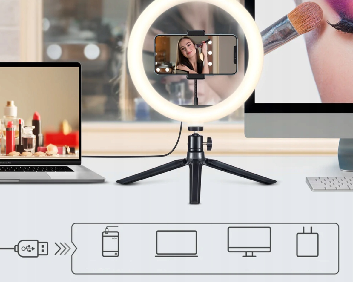 LAMPA PIERŚCIENIOWA LED SELFIE STATYW RGB 10'' Marka Maclean