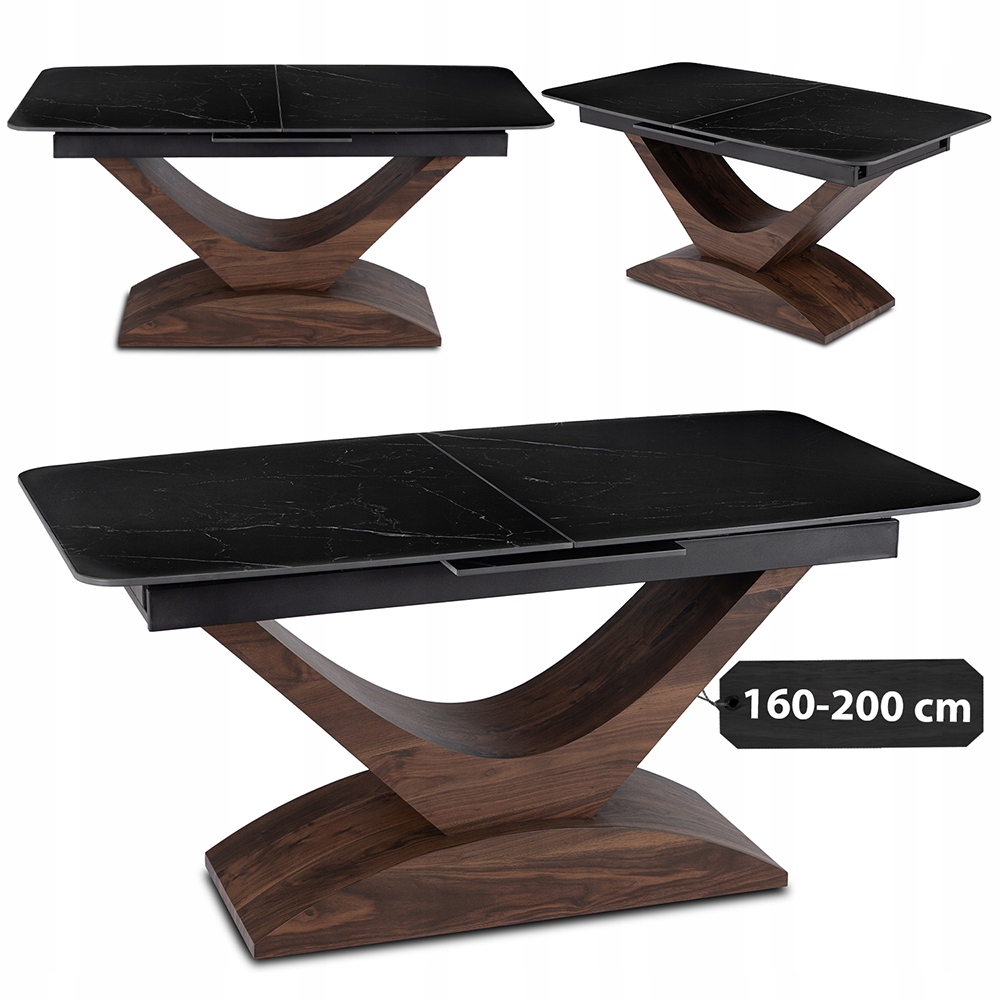 Černý keramický stůl 160/200 rozkládací Umělý Kámen Na Bázi Křemene do obývacího pokoje Alicante